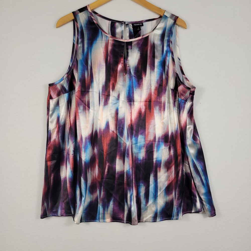 Torrid Sleeveless Blouse Womens 1X Multi Abstract Satin Keyhole